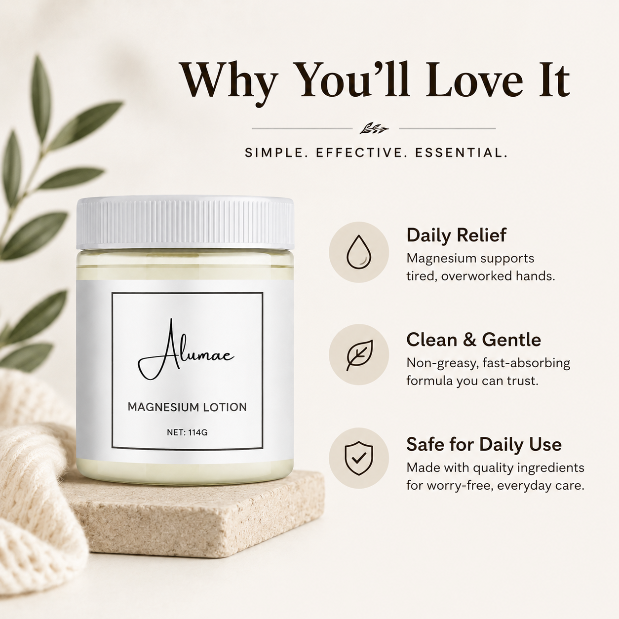 Alumae Magnesium Hand Comfort Cream Daily Moisturizing Lotion for Stiff, Aching Hands & Joint Comfort